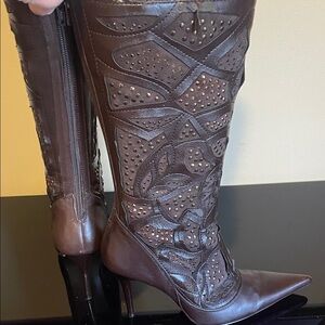 Elegant Brown Vegan Leather Knee-High Boots